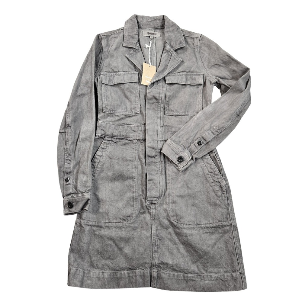 Madewell Dress Womens XS Gray Utility Shirt Dress‎ Long Sleeve Cotton Pockets